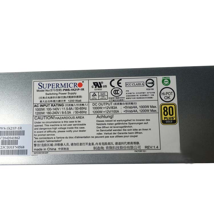 Supermicro PWS-1K21P-1R Caricabatterie / Alimentatore